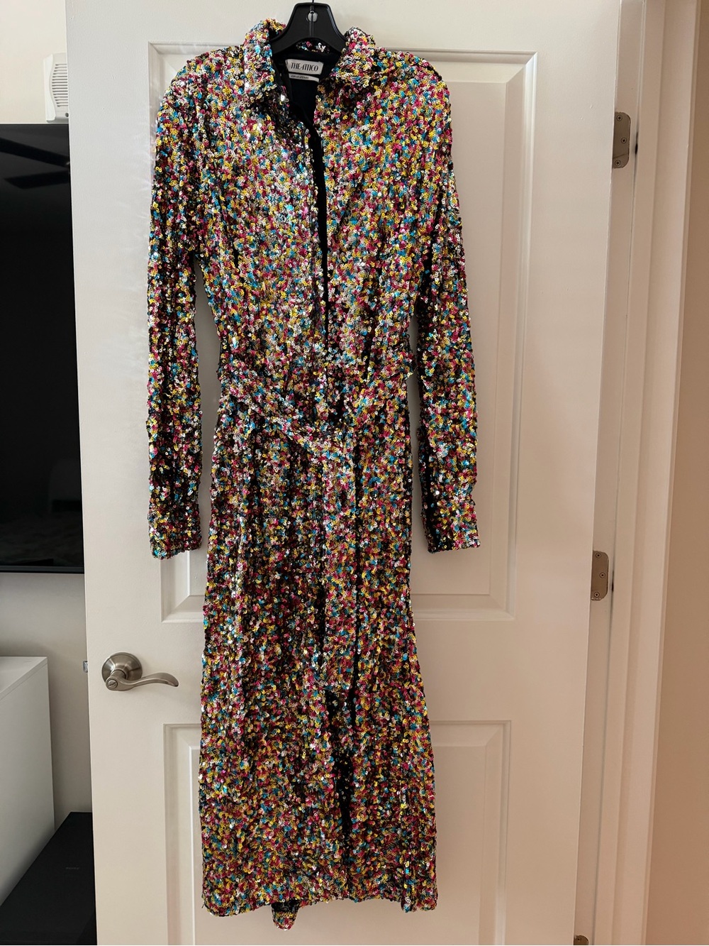 THE ATTICO Multicolor Sequined Chemisier Belted Maxi Shirt Dress Size 40 US 4